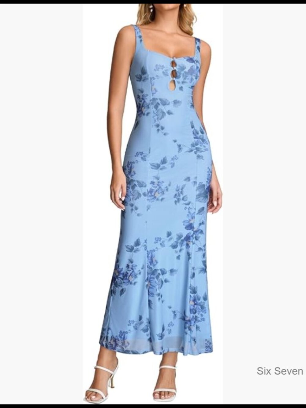 Floral Mesh Square Neck Maxi Dress Sleeveless Wedding Guest Cocktail